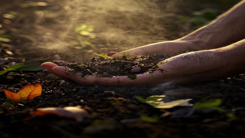 Hands in living compost