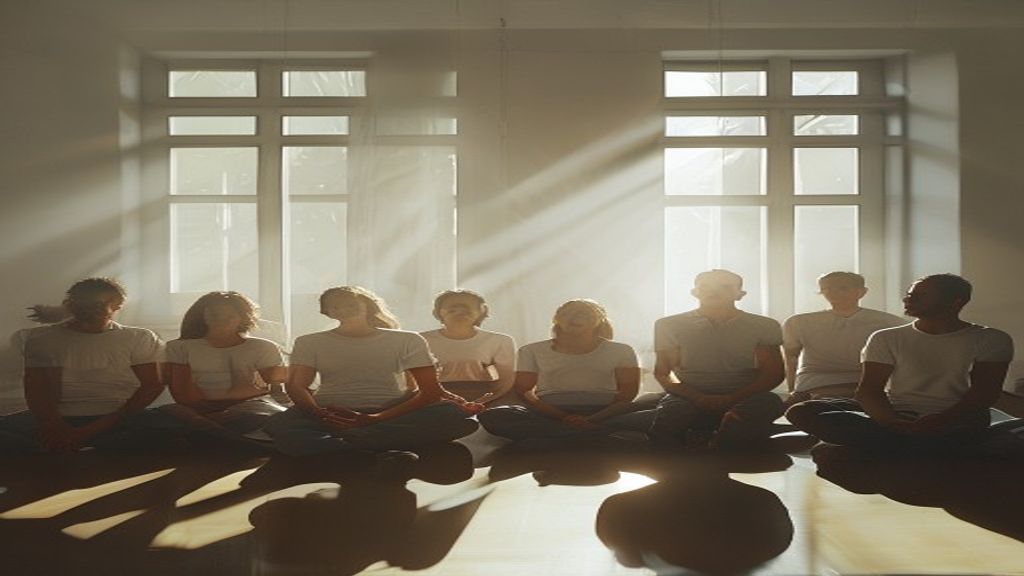 Group practice with closed eyes in gentle light