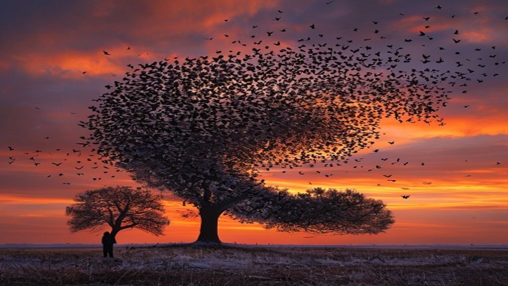 Starling murmuration at dusk