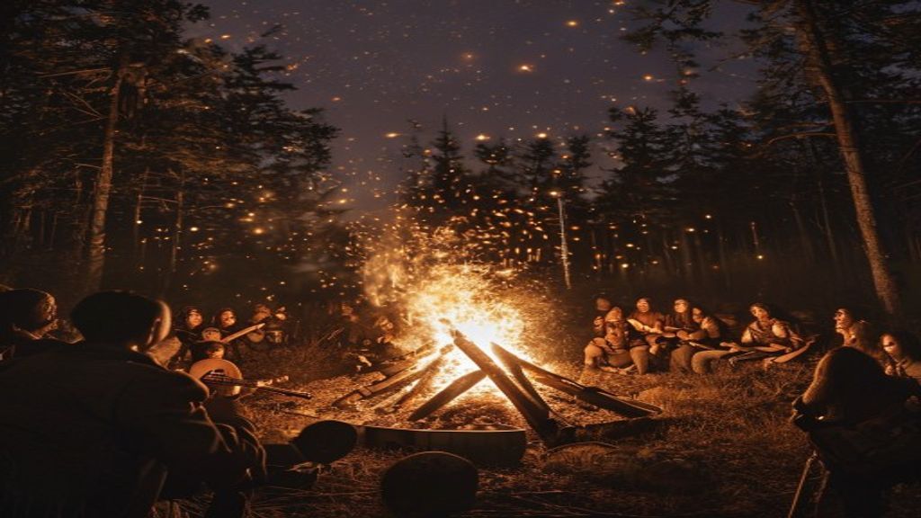 Voices merging around fire