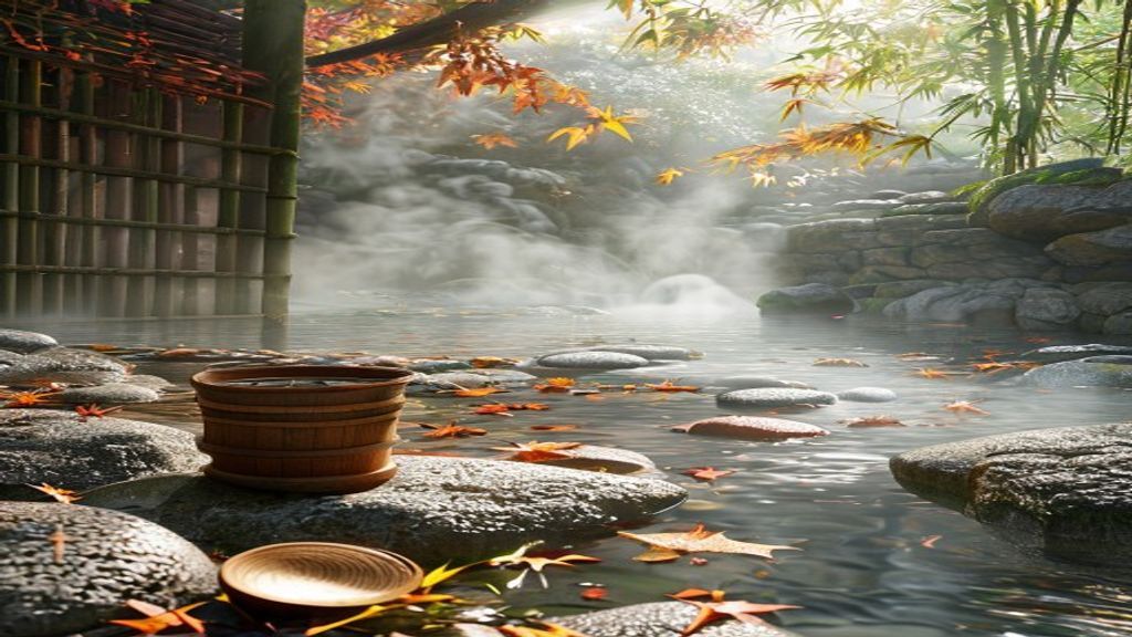 Japanese onsen bathing scene