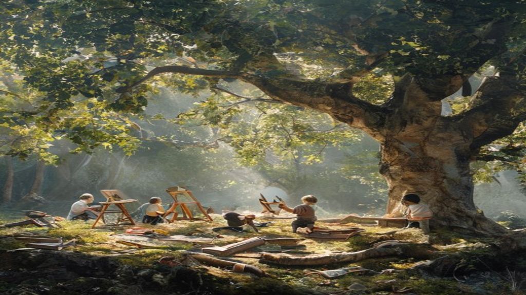 Children and adults learning freely in nature