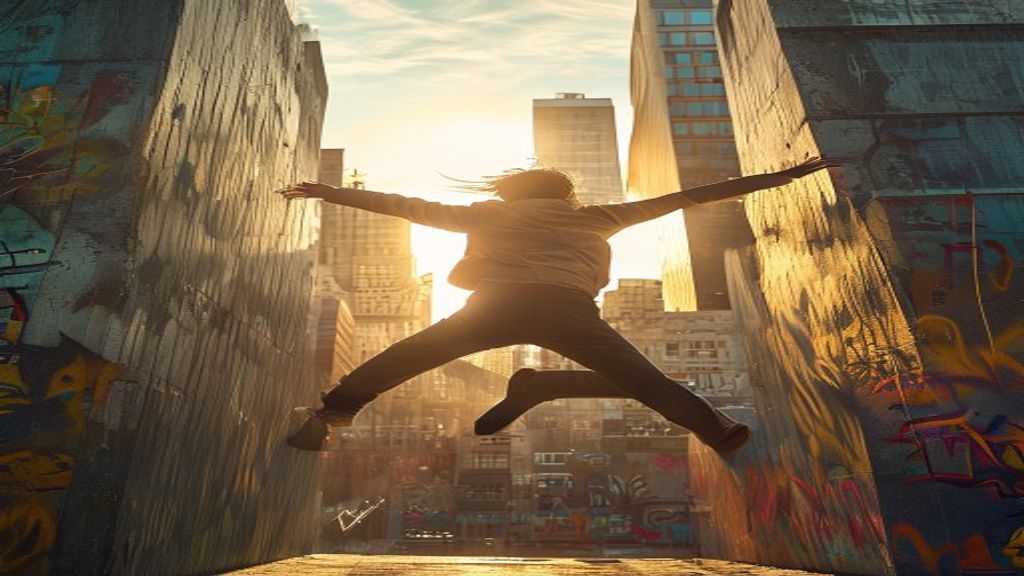 Parkour movement through an urban landscape